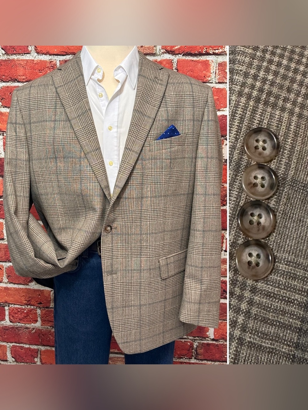 RALPH LAUREN BLAZER MENS SZ 50L TAN BROWN TAUPE PLAID SPORT COAT LONG FIT JACKET